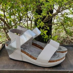 Spring Silver & Gray Low Wedge Double Strap Sandal
